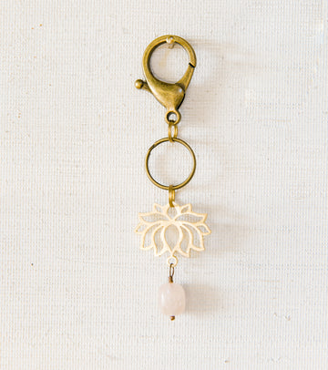 Rose Quartz Gold Lotus Keychain